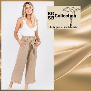 📌 Whiteroom+Cactus Crop Cuffed Dress Pant High Paper Bag Waist Wide Leg Tie Belt